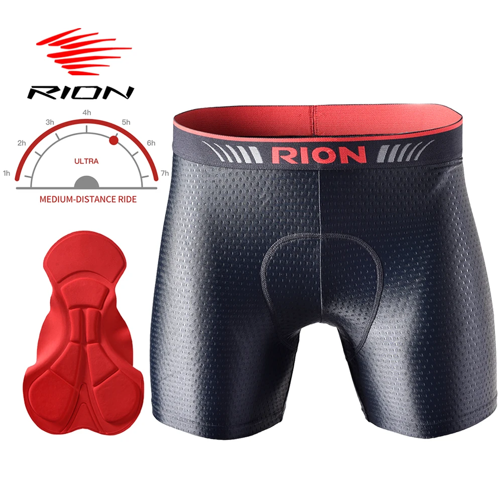 RION 남성용 사이클링 자전거 속옷, 남성용 반바지 타이즈, 패딩 패드 포함, 자전거 체육관 언더팬츠, 프로 남성 MTB 산악 라이딩 