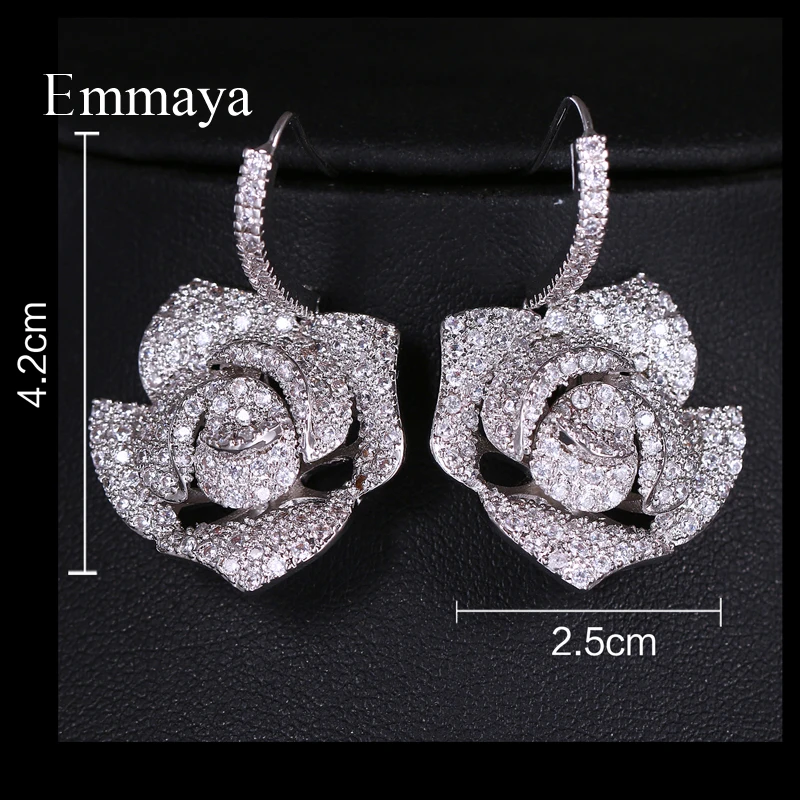 Emmaya Attractive Big Flower Appearance Silver Plated Nobler Earring Zirconia For Women And Ladies In The Dinner Ornament