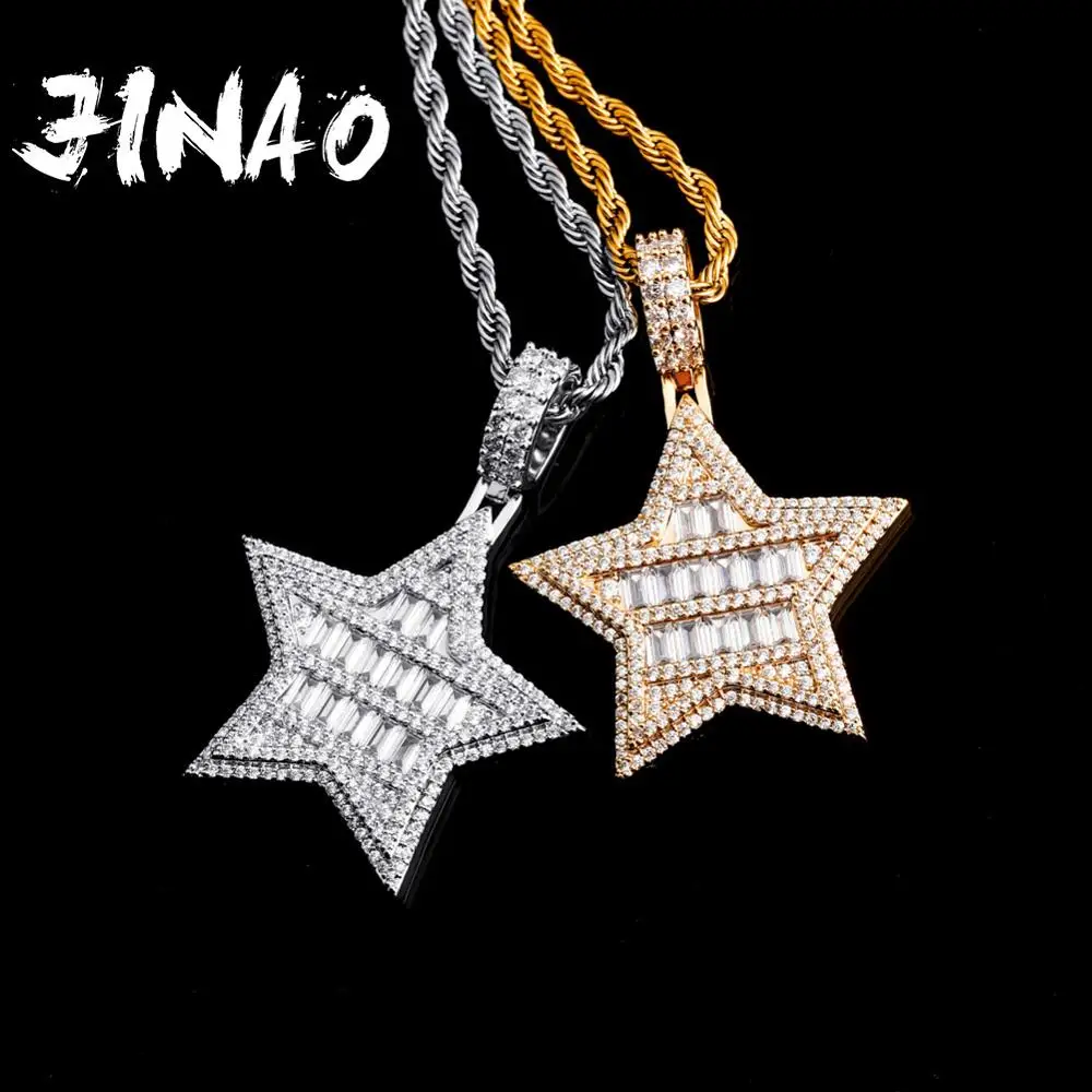 JINAO High Quality Pentagram Pendant Necklace Iced Out Cubic Zirconia Hip Hop Star Jewelry For Gift Women And Men