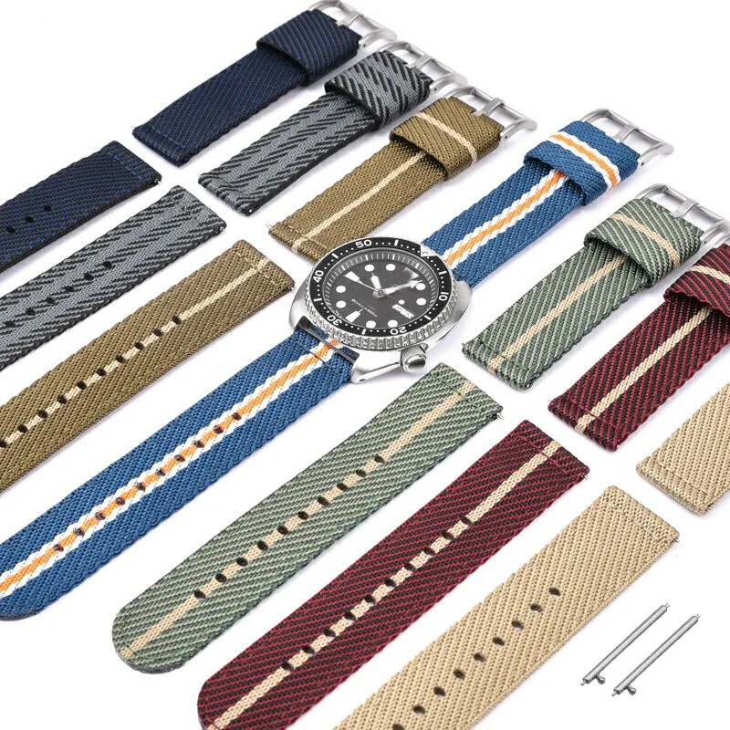 18mm 20mm 22mm 24mm Replacement Watchband Diagonal Stripes Belt Universal Nylon Watch Strap Wrist Bracelet w Quick Release Pins