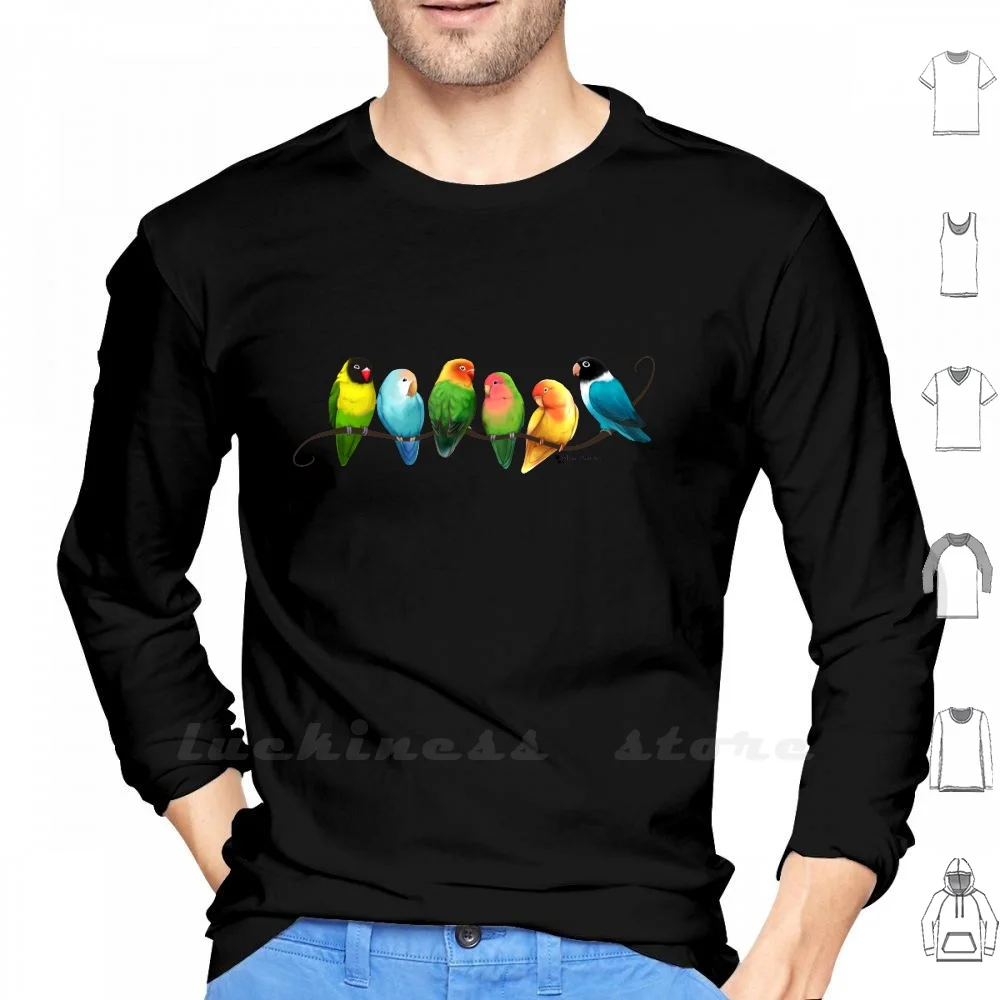 Colorful Lovebirds Long Sleeve Men Teenage Cotton Lovebirds Black Masked Rosy Peach Faced Lutino Blue Parrots Pretty Birds