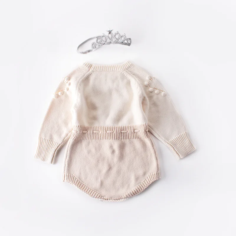 Winter Newborn Infant Kids Baby Girls Bodysuits Knitted Jumpsuit Toddler Hairball Heart Shape Sweater Bodysuits Warm Clothes