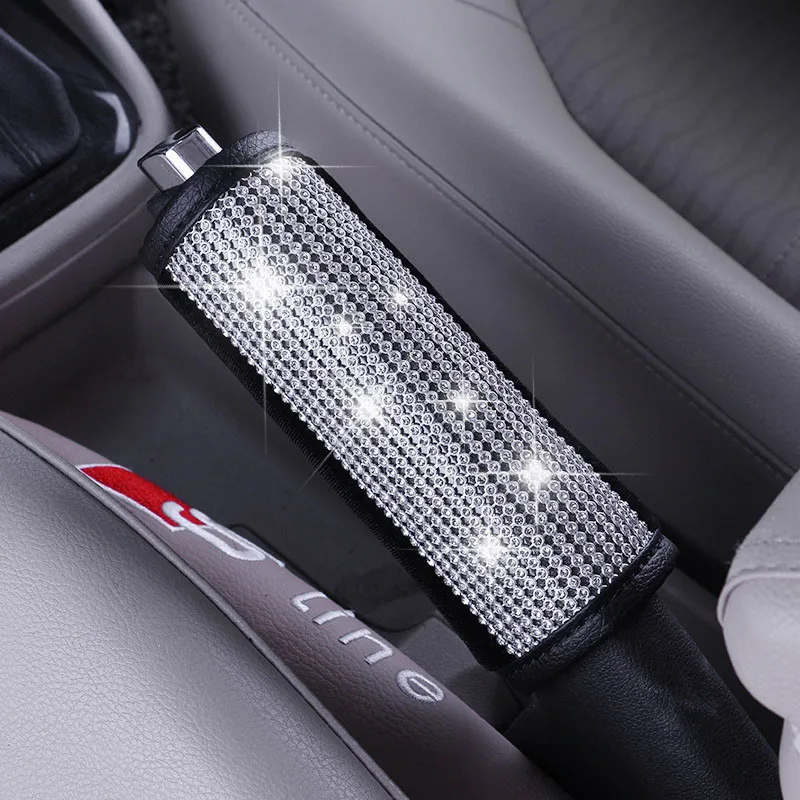 Luxury Rhinestones Car Accessories Crystal Diamond Gearbox Handle Cover Hand Brake Cover Car Seat Safety Belt Shoulder Cover