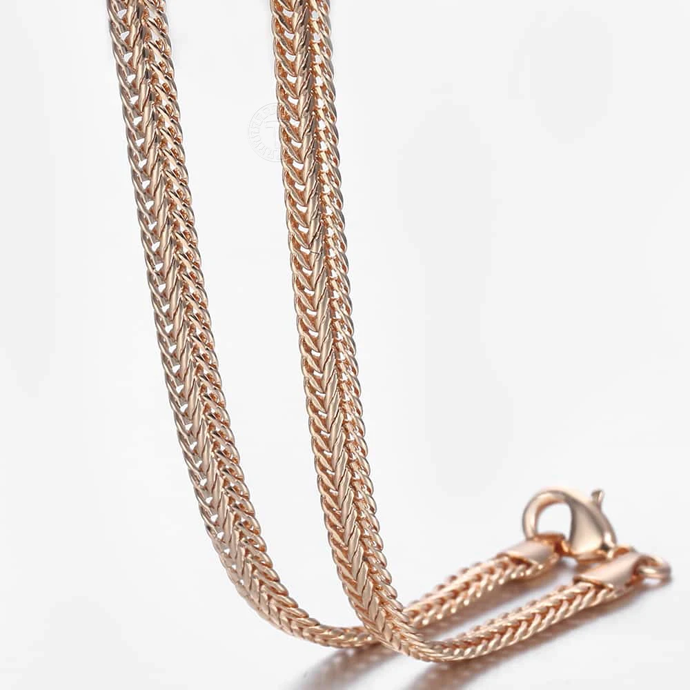 5mm Girls Womens Necklace Chain 585 Rose Gold Color Braided Foxtail Link Necklace Fashion Jewelry Gift 50cm 60cm  DCN01