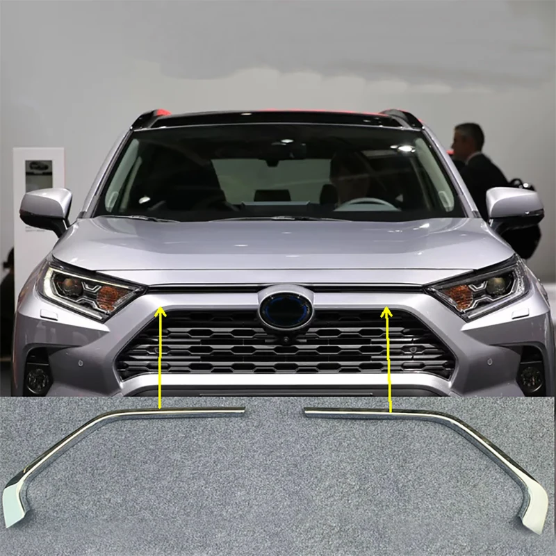 

2pcs ABS Chromed Car Front Grill Grille Decorative Cover Trim Strips For Toyota RAV4 2019 2020 Car Styling Decals