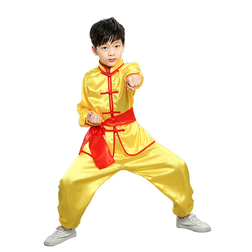 100-180cm Chinese Traditional New Year Costumes Wushu Kung Fu Uniform Children Adult Man Boys Tang Suit Taekwondo Performance