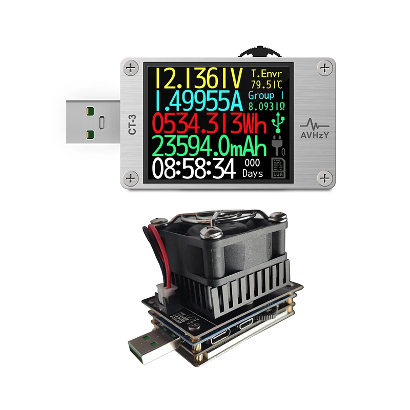 AVHzY USB 3.1 전력계 디지털 멀티미터 전류 테스터 전압 검출기 Lua 해석기 통합 DC 26V 6A AVHzY CT3/C3