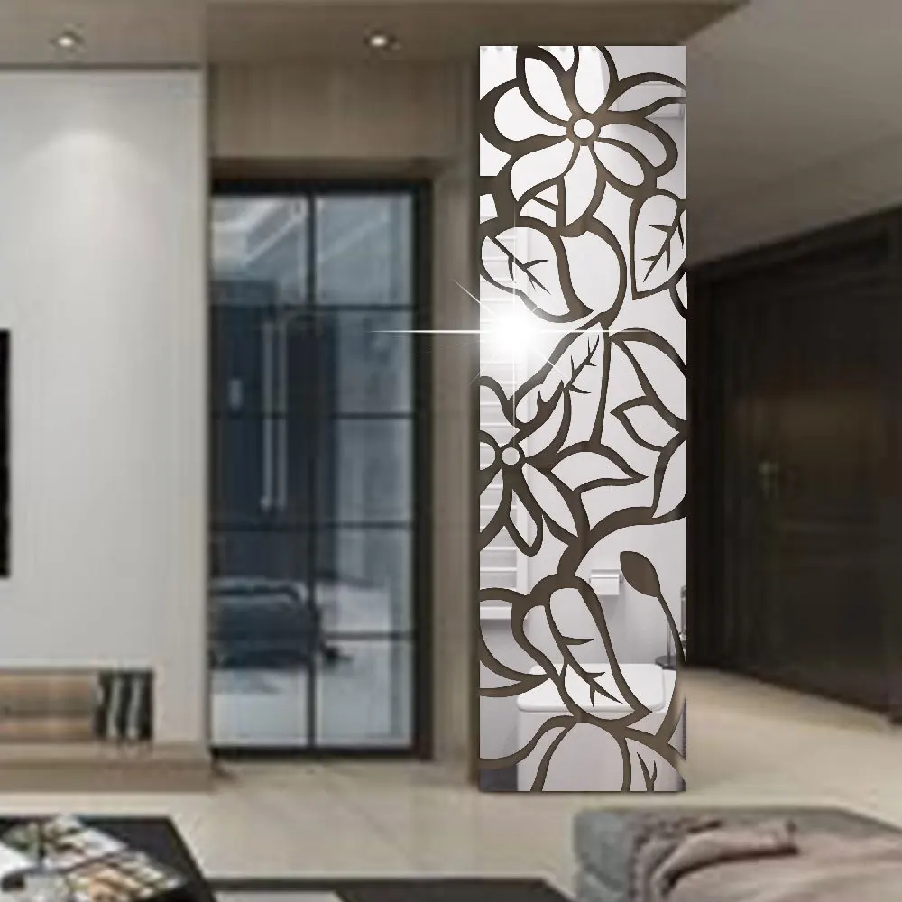 3D Large Shiny Mirror Wall Stickers Decals Wall Decor Room Flower Sticker Bedroom House Living Room Home Decoration