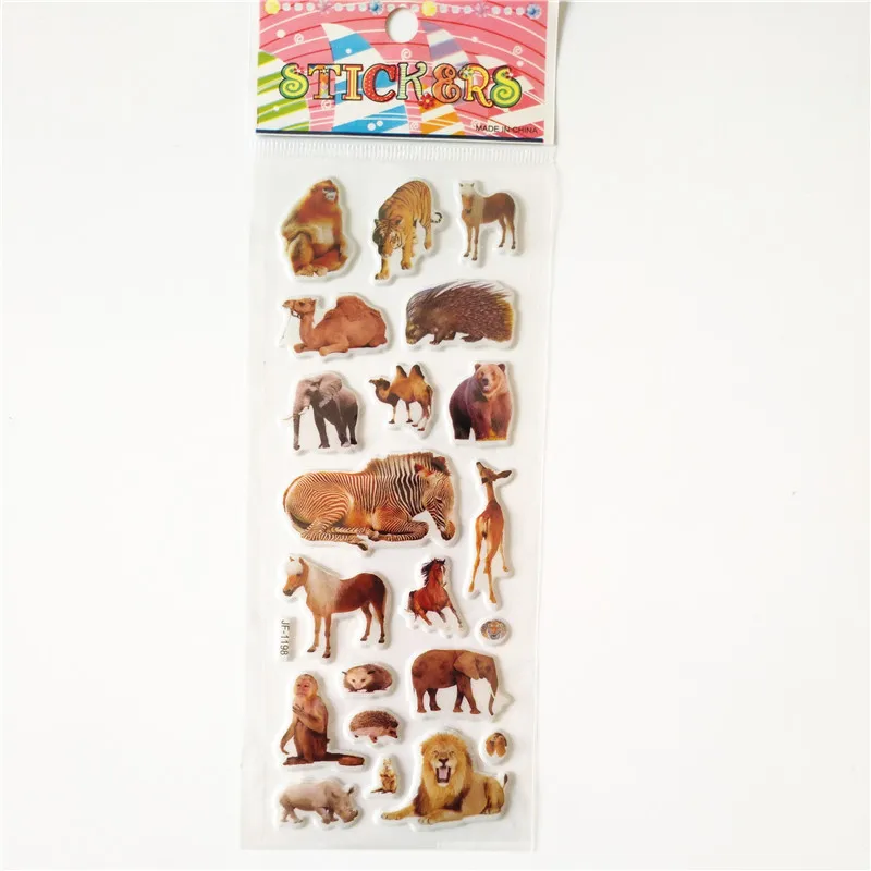 6 Sheets 3D Animal Lion Tiger Cartoon Dinosaur Stickers Diary PVC Puffy Reward Kids Lot Educational Bubble Stickers for Child