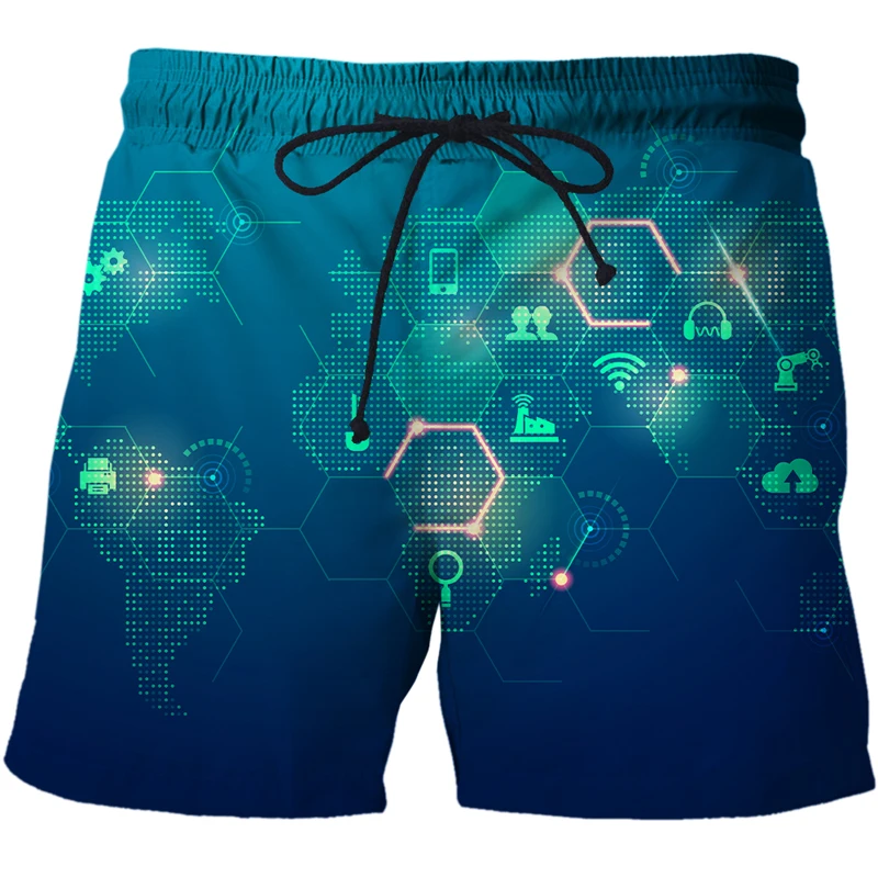 2022 AI technology data pattern Casual Short Pants Beach 3d Printed Shorts Mens Shorts New Male Summer Streetwear Men clothing