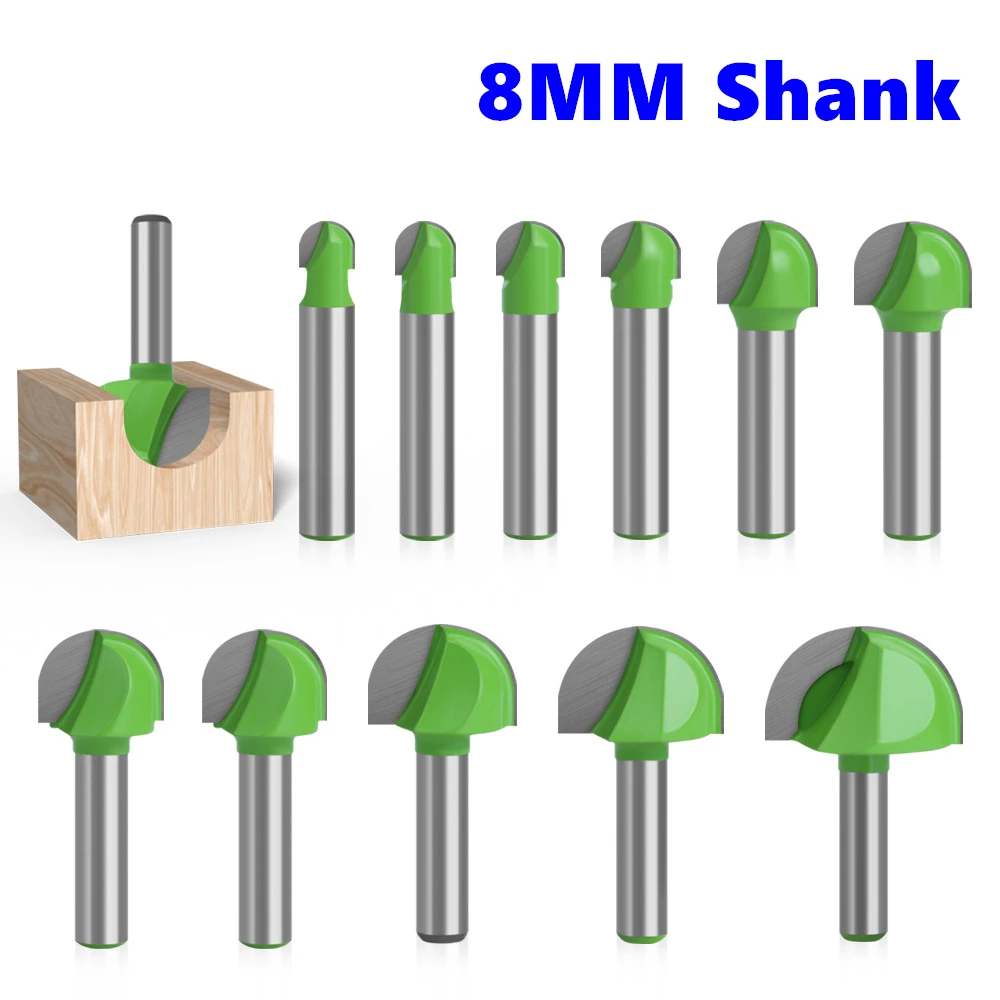 

11pcs 8mm Shank Ball Nose End Mill Round Nose Cove CNC Milling Bit Radius Core Box Solid Carbide Router Bit Tools