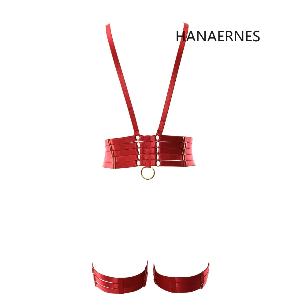 Hanaernes Lace-Up Dalam Merah Top Halloween Karnaval Wanita Ikat Pinggang Elastis Garter Hollow Punk Goth Tubuh Suspender Bra Set