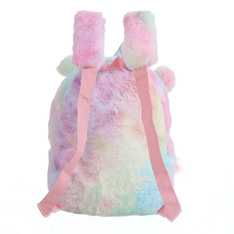 Mochilas escolares de pelúcia para meninas, Cute Cartoon Unicorn Backpack para Kindergarten Children, Toddler Backpacks