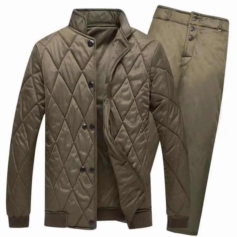 Dedicated for Cold Storage Parks with Pant Set Men Winter Warm Outwear Set 2022 New Male Green Winter Jackets Coats Workwear