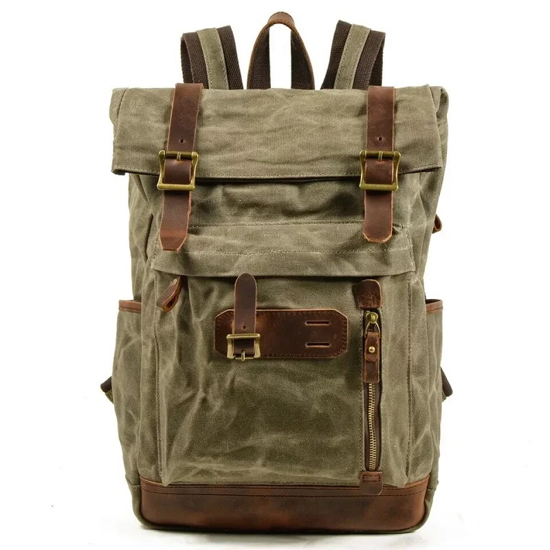 Luxury Vintage Backpack Men Canvas Large Travel Bags Leather Waterproof Casual Daypacks Male School Bags For Boy Young Bagpack