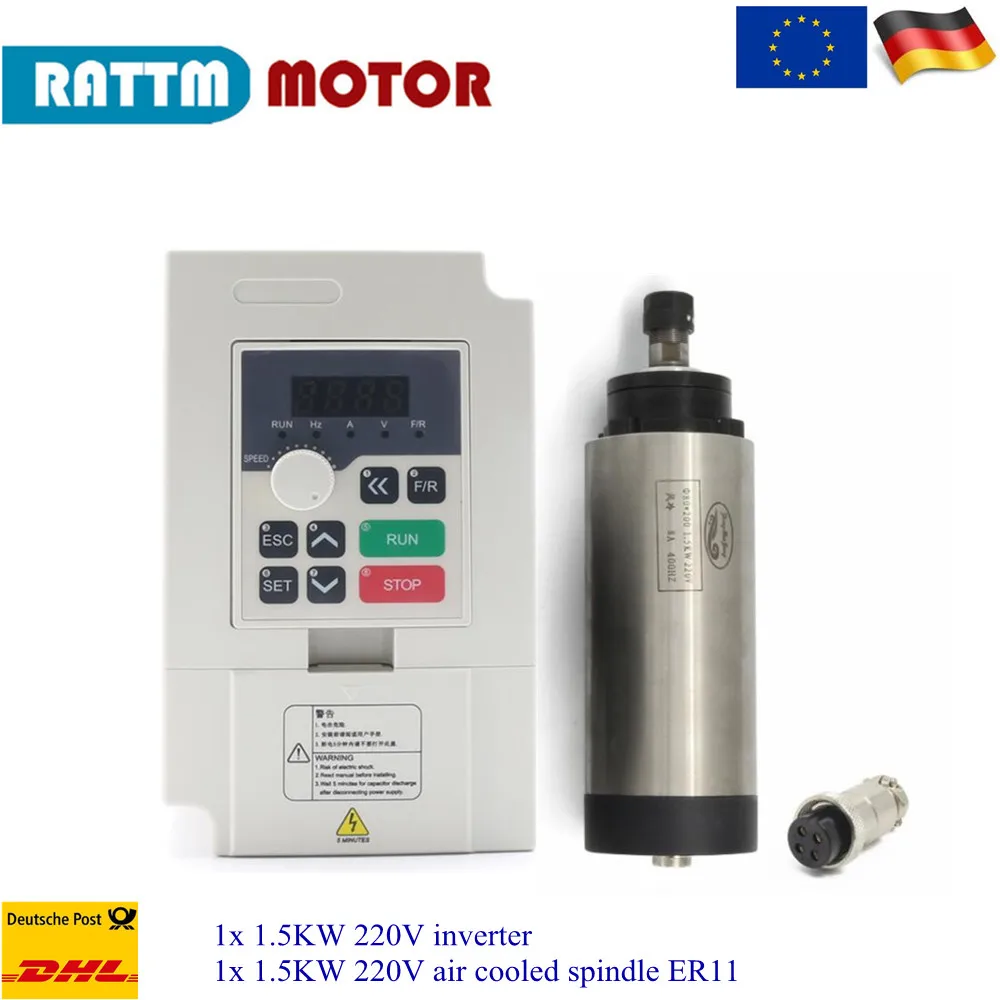 

CNC Kit AIir cooled spindle Motor1.5KW ER11 220V 65x205mm & RTM inverter VFD 220V Rattm motor