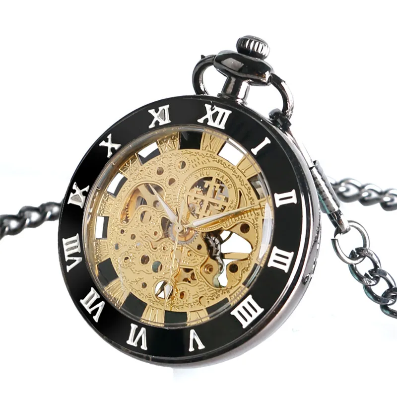 Orologio da tasca antico custodia aperta per il viso orologi meccanici a carica manuale Unisex orologio con ciondolo a forma di scheletro orologio a catena