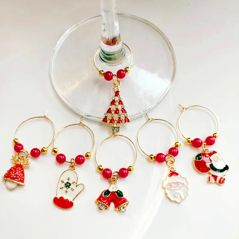 Set of 6pcs Christmas Party Wine Glass Marker Charms Rings Marker Bar Table Decorations