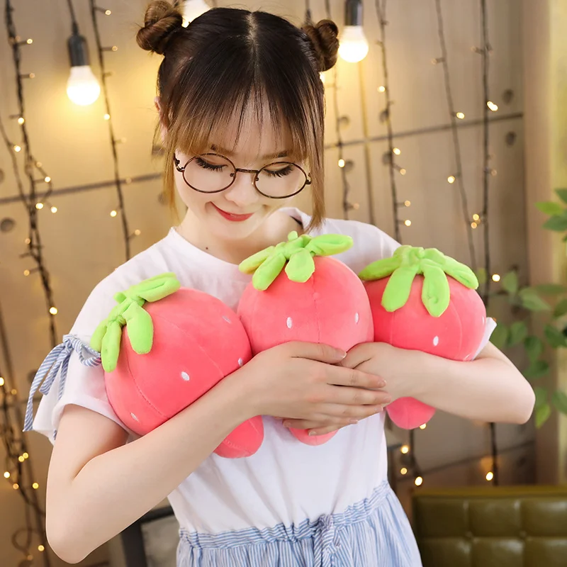 

22CM New Pink Strawberry Soft Plush Food Fruits Toy Down Cotton Stuffed Strawberries Plants Plushie Decor Kids Gifts