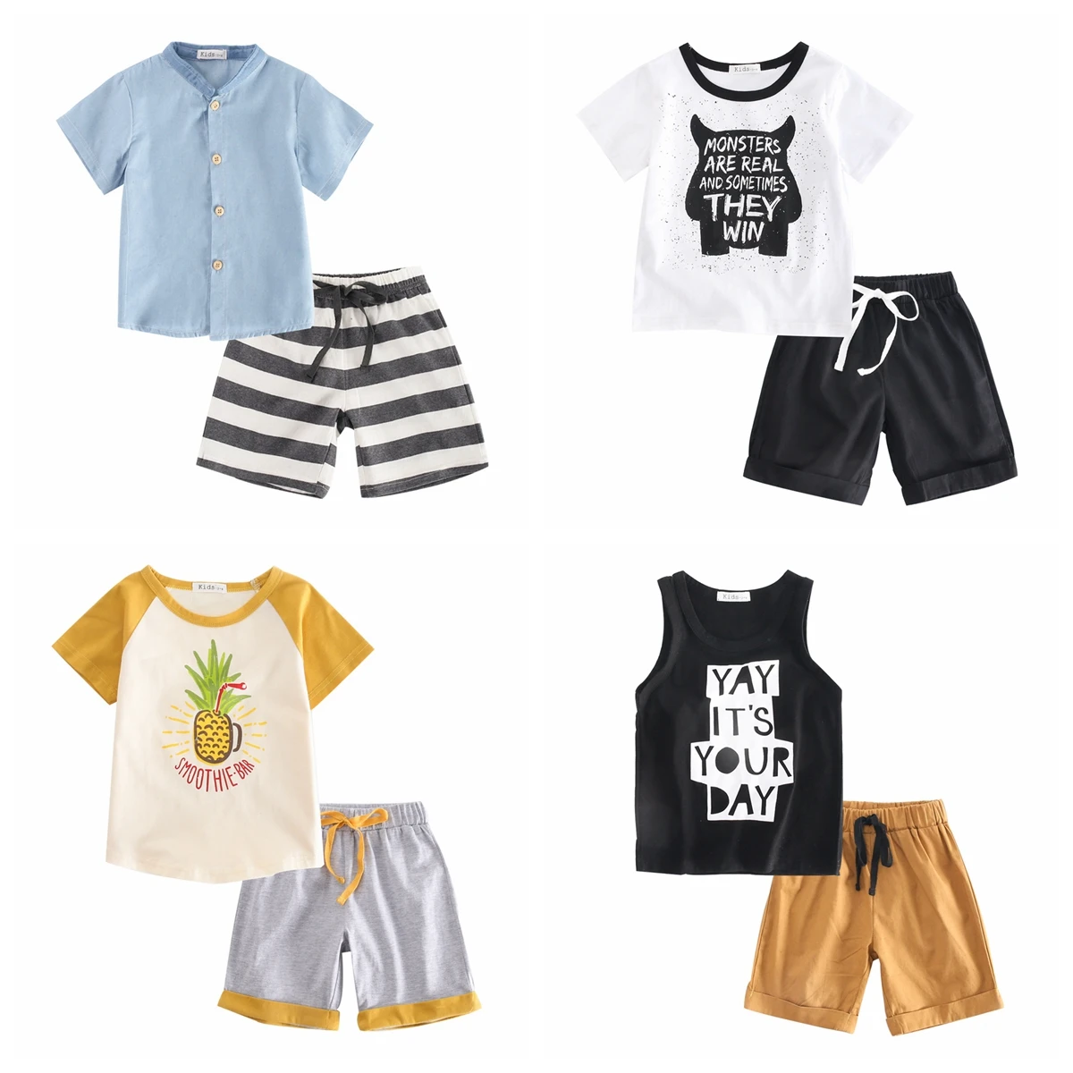 Sanlutoz Cartoon Boys Clothes Summer Kids Clothing Sets Cotton Children Clothes Tops + Shorts 2pcs Casual