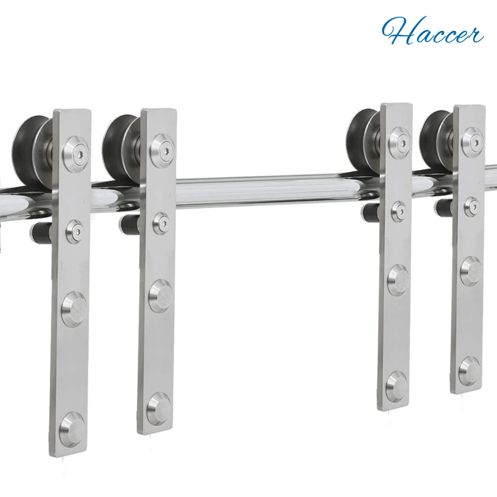 HACCER 4-16FT Modern Stainless Steel Hardware Accessory J-Shaped Wood and Glass Sliding Door Hardware Kit for Double Door