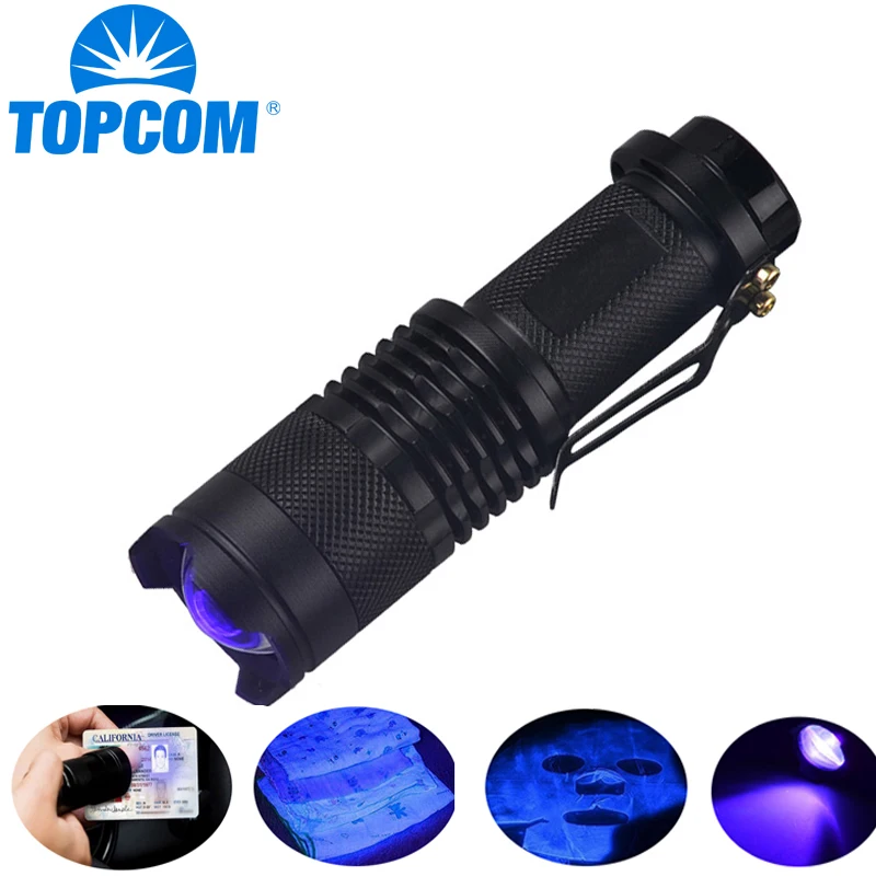 

TopCom 365nm 395nm XPE UV Blacklight Scorpion UV Light Pet Urine Detector Zoom Ultraviolet Flashlight