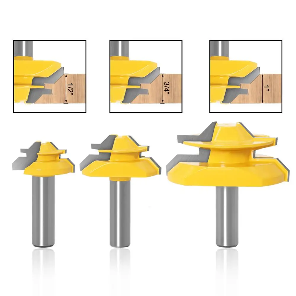 12mm 1/2 "Shank Miter 45 องศากาว Joint Router Bits. กาวชุดเครื่องตัดไม้เครื่องตัดเดือยสําหรับงานไม้เครื่องมือRCT