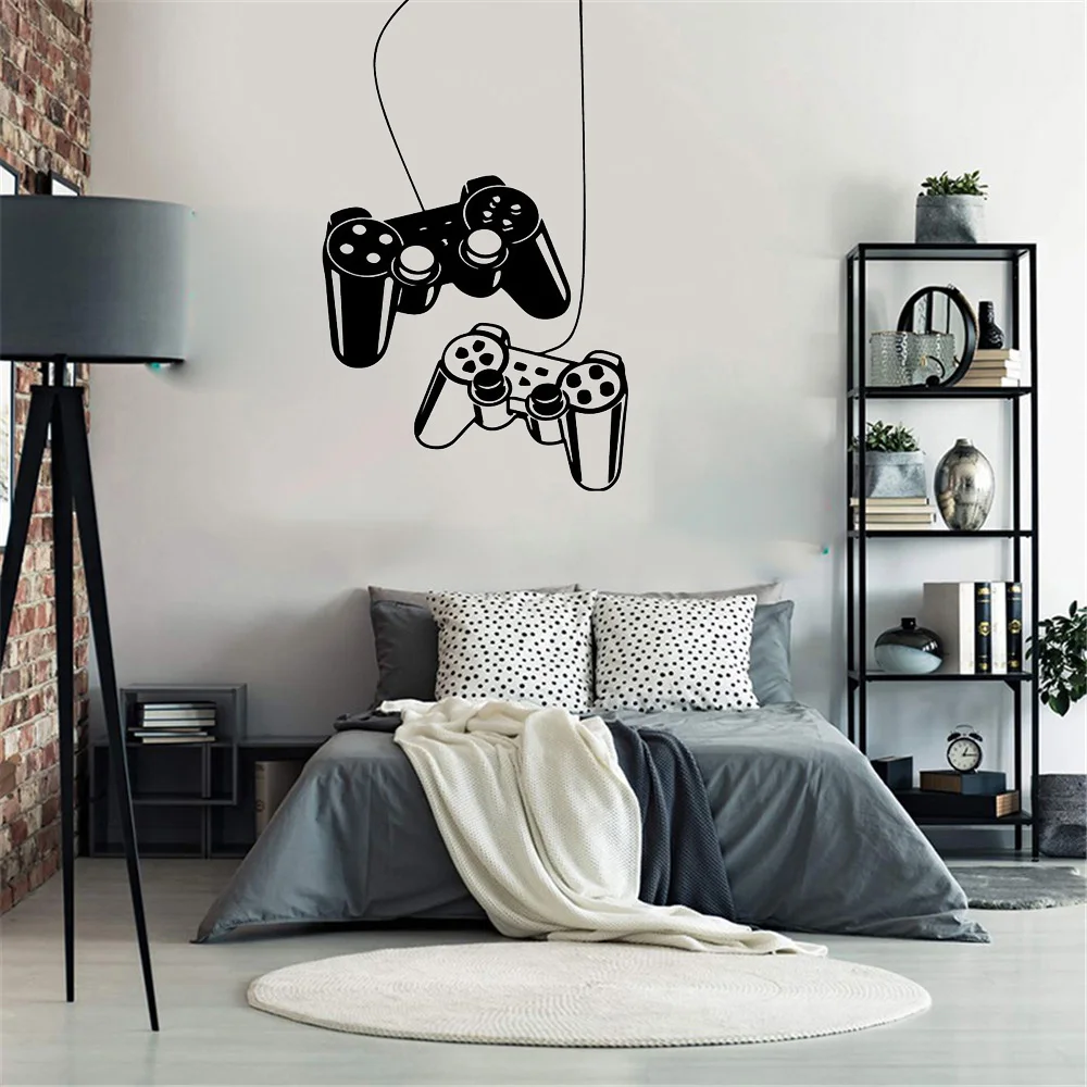 Creative Gamer Vinyl Wall Stickers Gamepad Wallpaper For Kids Boy's Room Game Room Decoration Sticker Murals Decal Home Decor