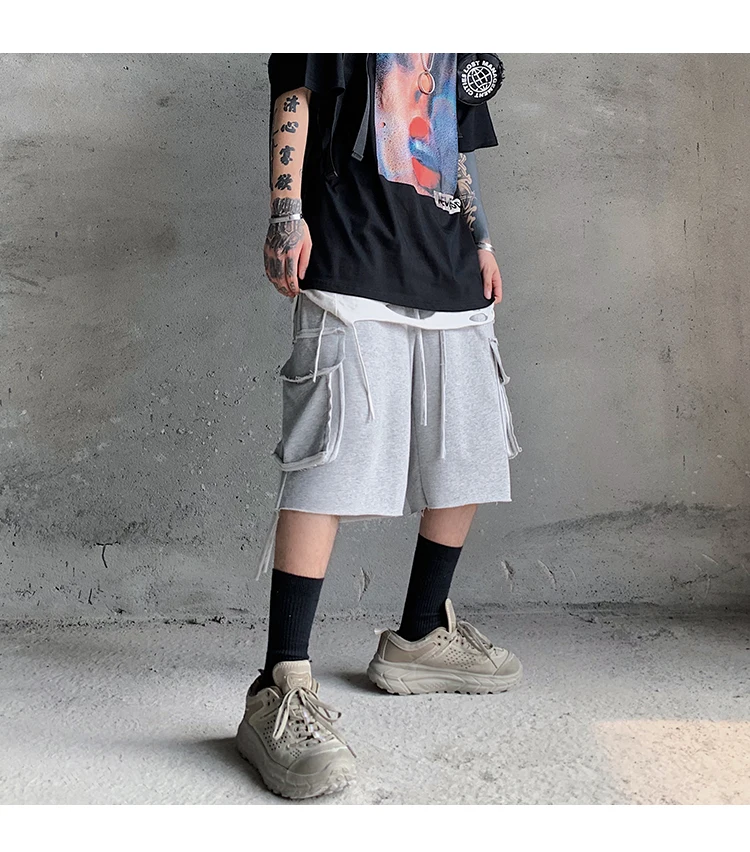 high street streamer large pockets lazy wind overalls shorts male loose bf hip-hop casual five-point pants