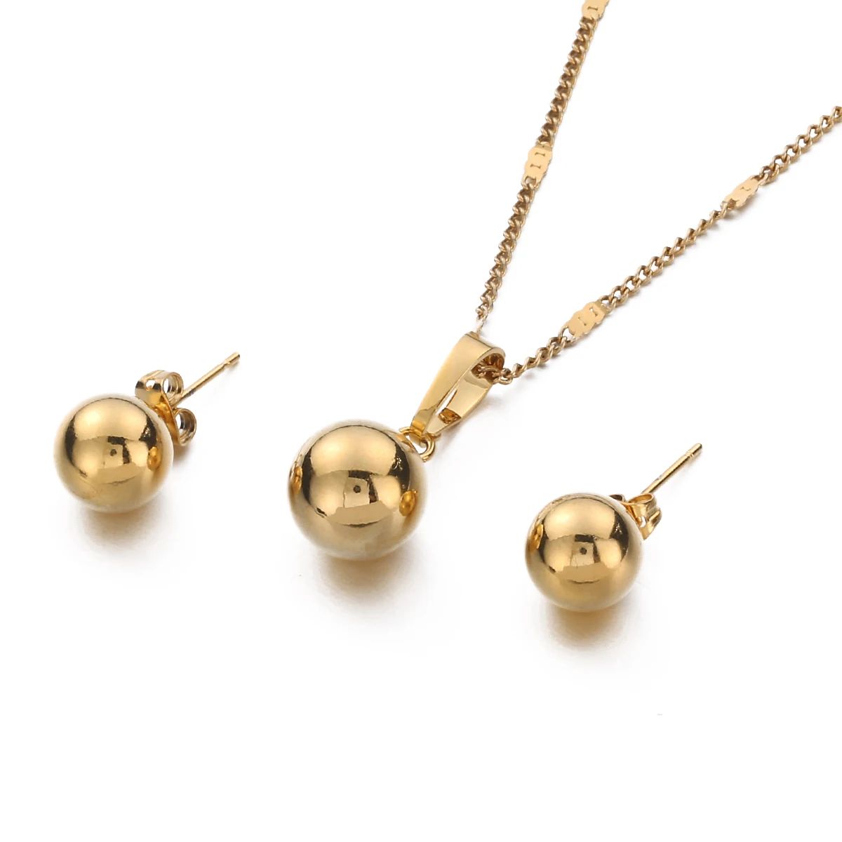 Golden Silver Color Mental Beads Ball Pattern Pendant Stud Earrings Trendy New Design For Women Necklaces Jewelry Sets