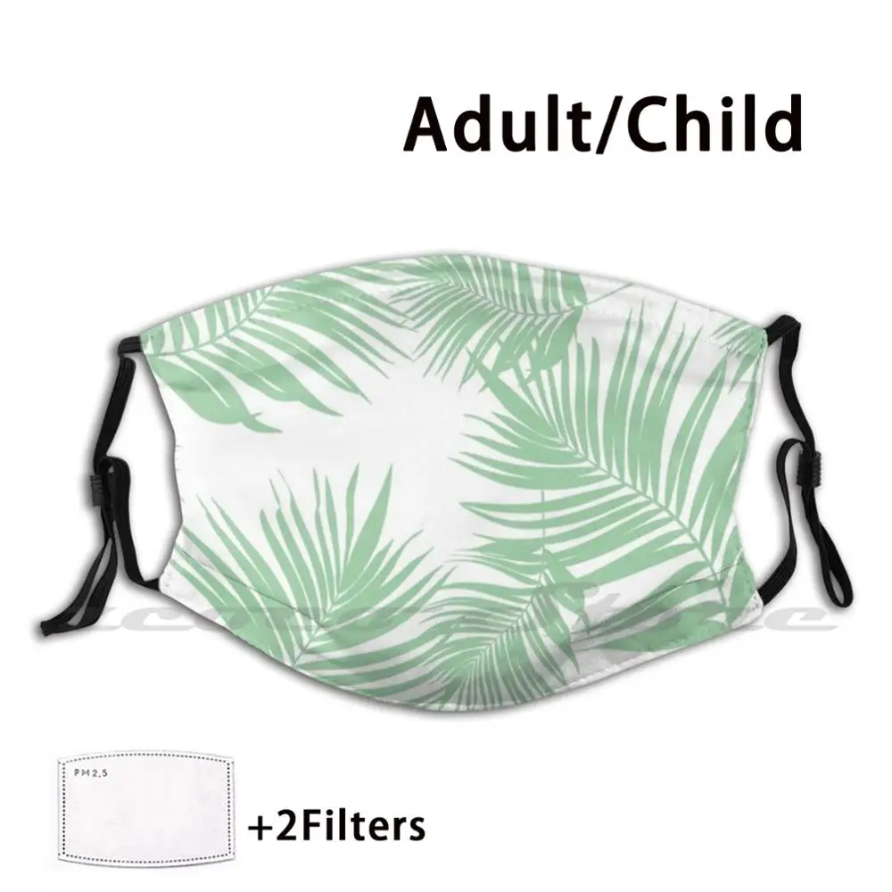 Design 165 Green Palm Mask Cloth Reusable Print Filter Washable Palm Green White Beach Beachy Leaf Leaves Nature Plant