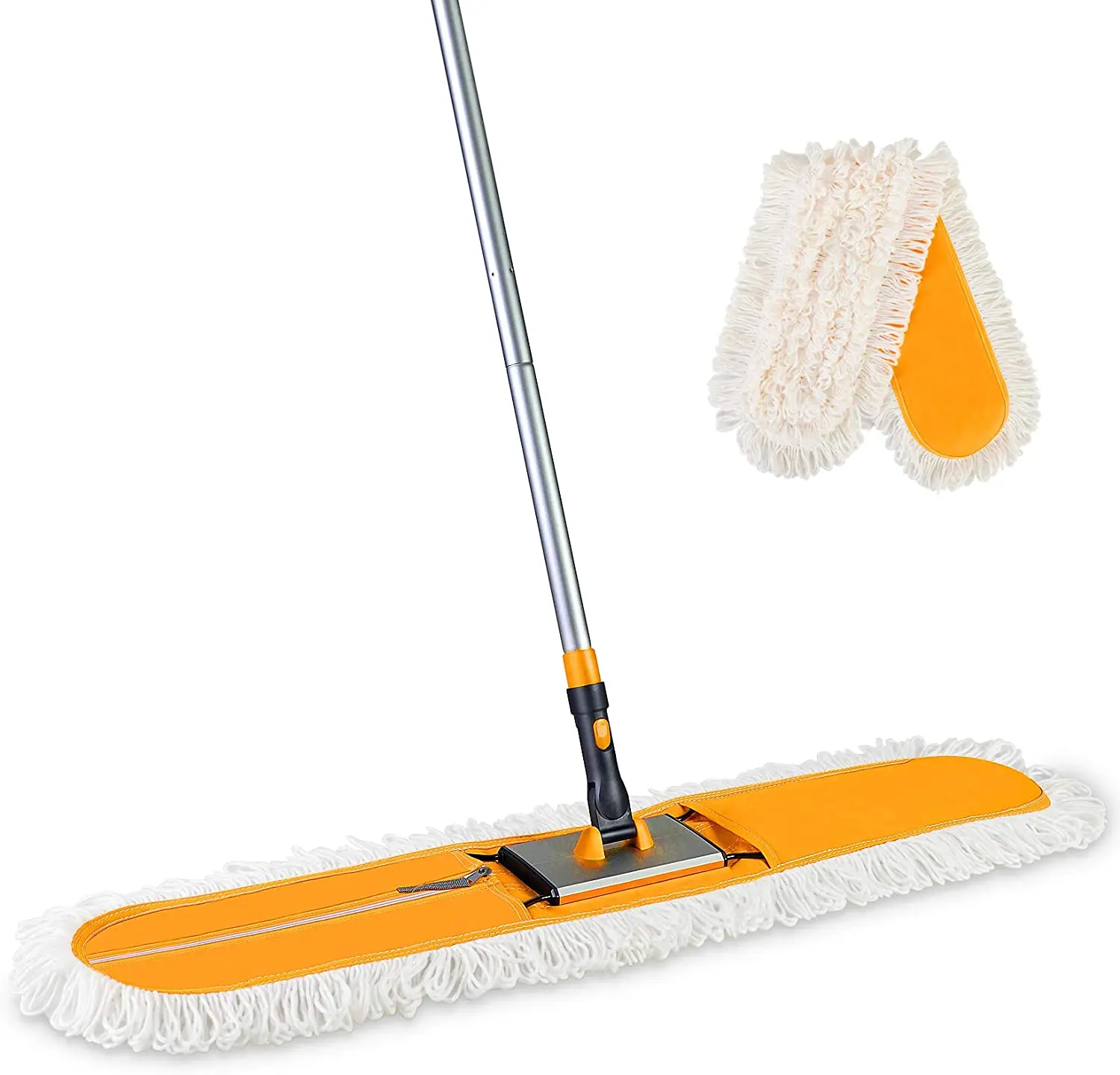 

Yocada Commercial Industrial Cotton Mop Dust Floor Mop 59 Inch Telescopic Handle with 2 Microfiber Polyester Pads for Office