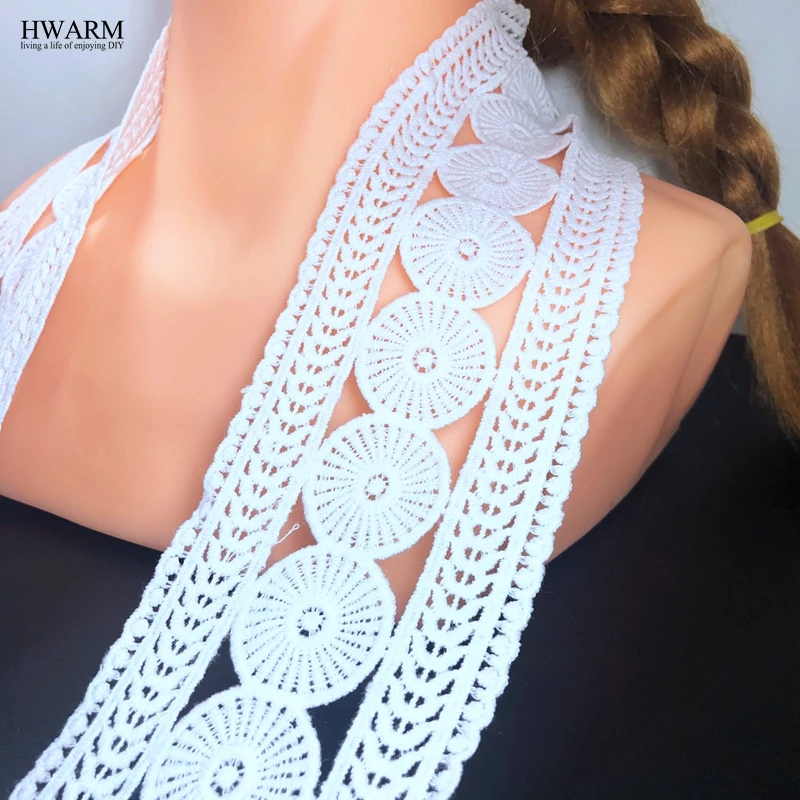 5yard/lot 7.5cm white african lace fabric ribbon trim DIY Small circle wedding clothing sewing accessories hollow water-soluble