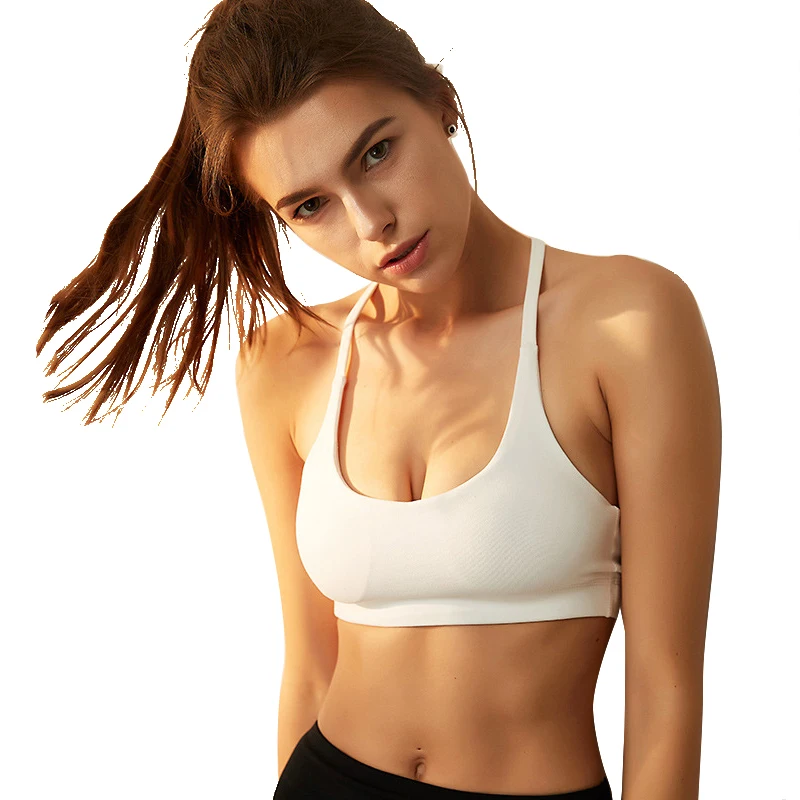 Reggiseno Fitness Push Up Nylon Solid U-Neck Cross Back Stretch abbigliamento sportivo di base per le donne palestra Yoga Runnning Training Workout