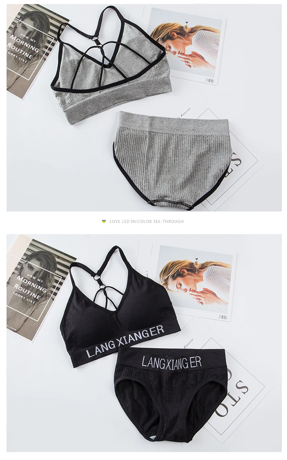 Neue frauen Baumwolle Für Unterwäsche Set Brief Sport-Bh Nahtlose Weibliche Unterwäsche Komfort Kein Stahl Ring Anzug Einfarbig Brust – Detail 7