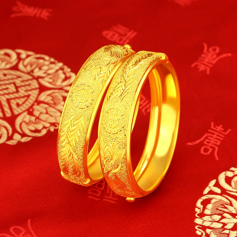 

HOYON 1pcs 18k Gold Coating Bracelet For Women Bridals Double Dragon Bangles Wedding Engagement Fine Jewelry Gifts