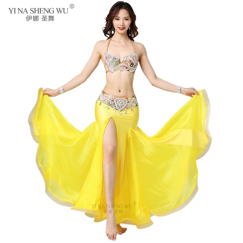 New Women Sexy Oriental Professional Clothing Wear Belly Dancing Side Pulling Long Satin Skirt Lady Bellydance Costume Skirts