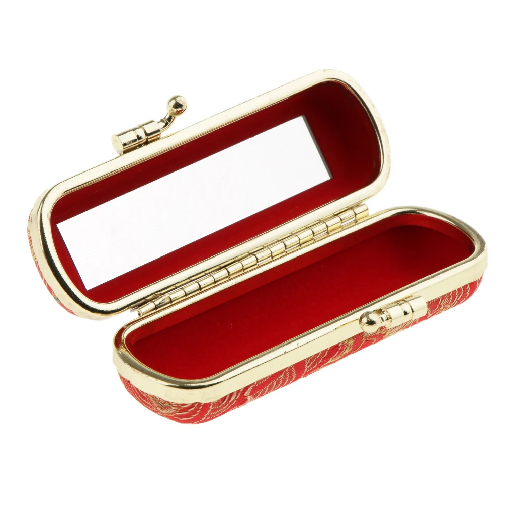 Retro Style Handmade Lipstick Lip Gloss Case Storage Box Balm Holder with Mirror Random