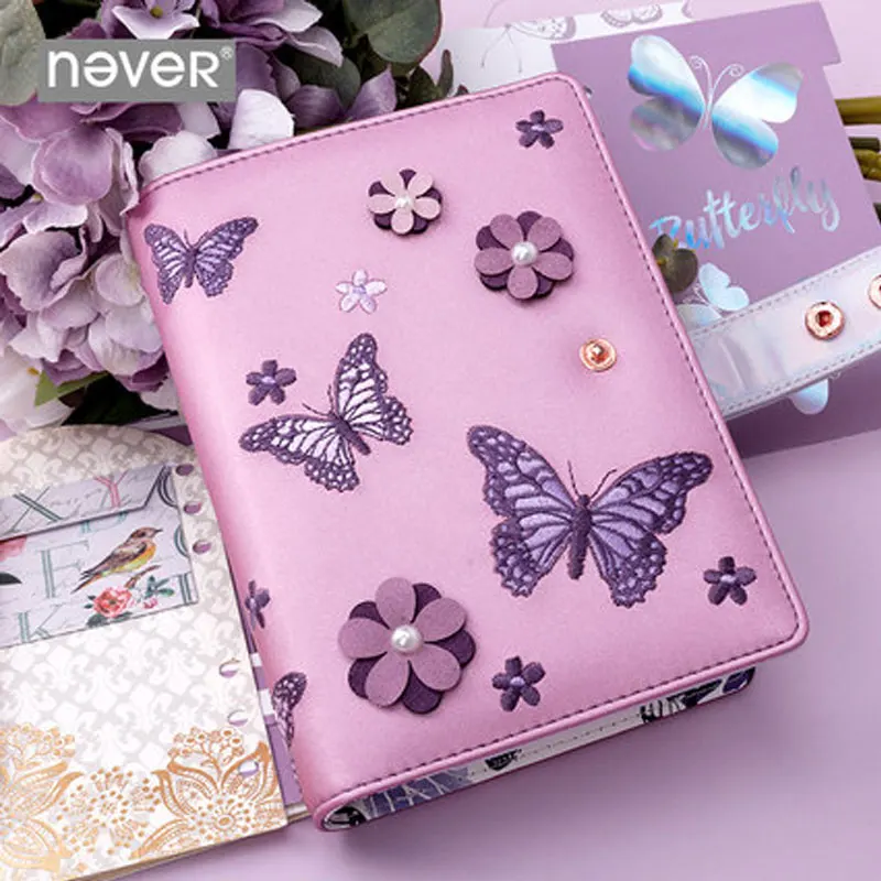 Never Embroidery Butterfly Fabric Cover Notebook 2023 Agenda Planner Organizer Monthly Schedule Diary School & Office Stationery