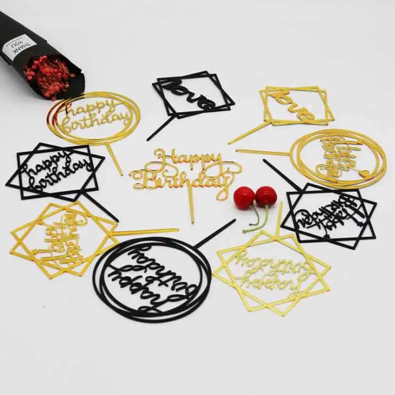 happy birthday cake topper Supplies Acrylic Baking cake Insert Decor Cupcake wedding Birthday Party Decoration Cake Top Flag