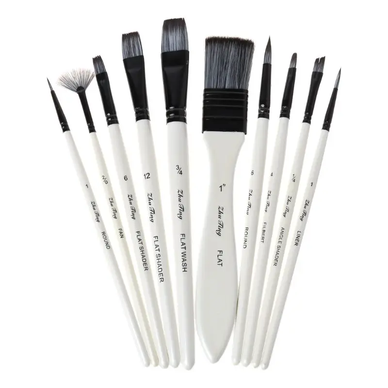 10ชิ้น/เซ็ตสีแปรงไนลอนสีน้ำ Gouache Paintbrushes การจัดเก็บสำหรับภาพวาดผ้าเครื่องมือ