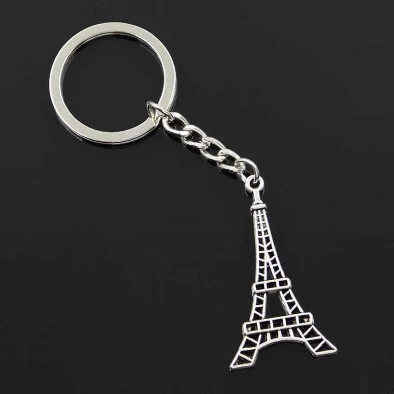 LLavero de moda para hombre, cadena de soporte de Metal DIY, Vintage, Torre Eiffel, París, 44x24mm, Color plateado, regalo colgante, 30mm, nuevo
