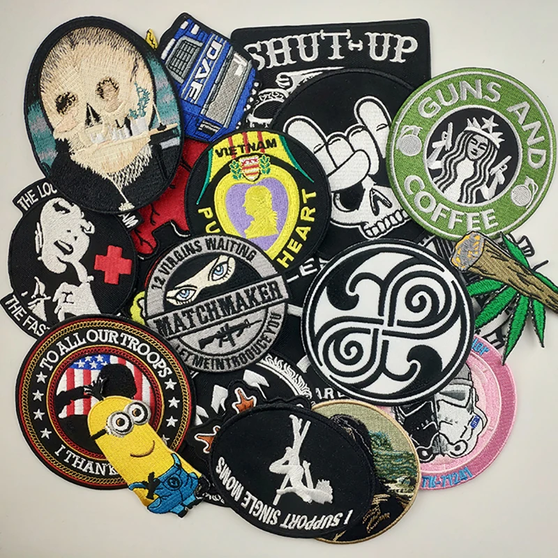 Custom Embroidery Patches Personalized Design Iron on Hook and Loop Badge Woven Rubber Pvc Hats Bags Clothing Accessories DIY