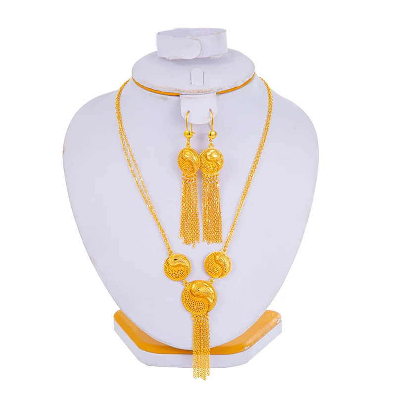 Bridal Jewelry Sets for Women Arabic/Dubai/Ethiopian/African Earrings Gold Color cooper Summer Necklace