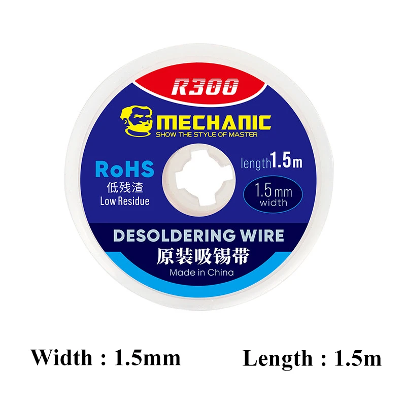 Mecânico Desoldering Braid, Soldagem Removedor de Solda, Fio Wick, BGA Repair Tools, 1.0mm, 1.5m Comprimento, 2.0mm, 2.5mm, 3.0mm, 3.5mm, 4.0mm, 5