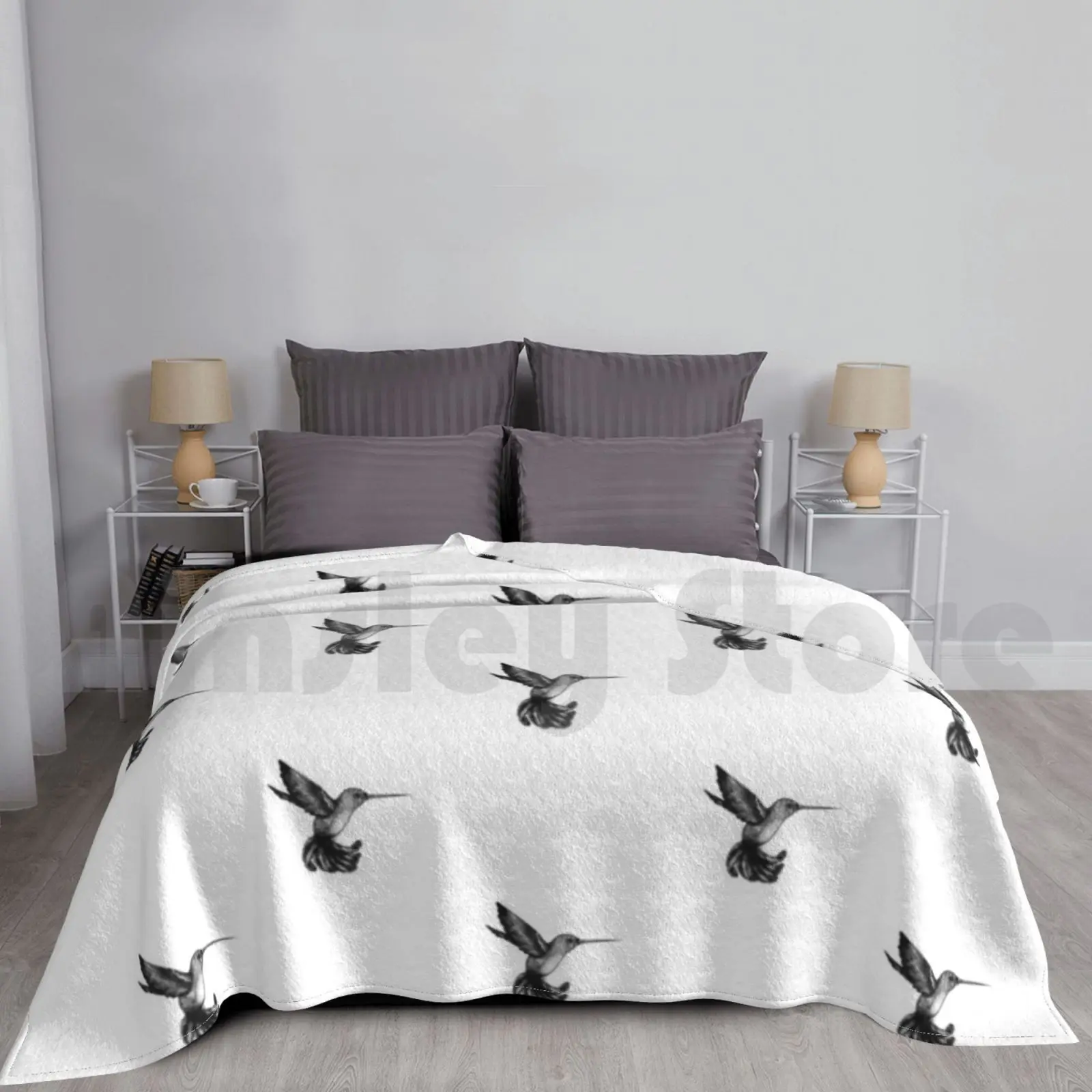 Black And White Hummingbird With Feather Detailing Blanket Fashion Custom 2479 Black White Bird Hummingbird