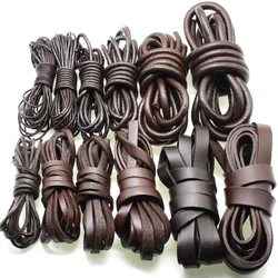 2Meter 1.5 2 3 4 6 8 10 15 20 MM Brown Genuine Cow Leather Cord Round Flat Leather Rope String for DIY Bracelet Jewelry Making