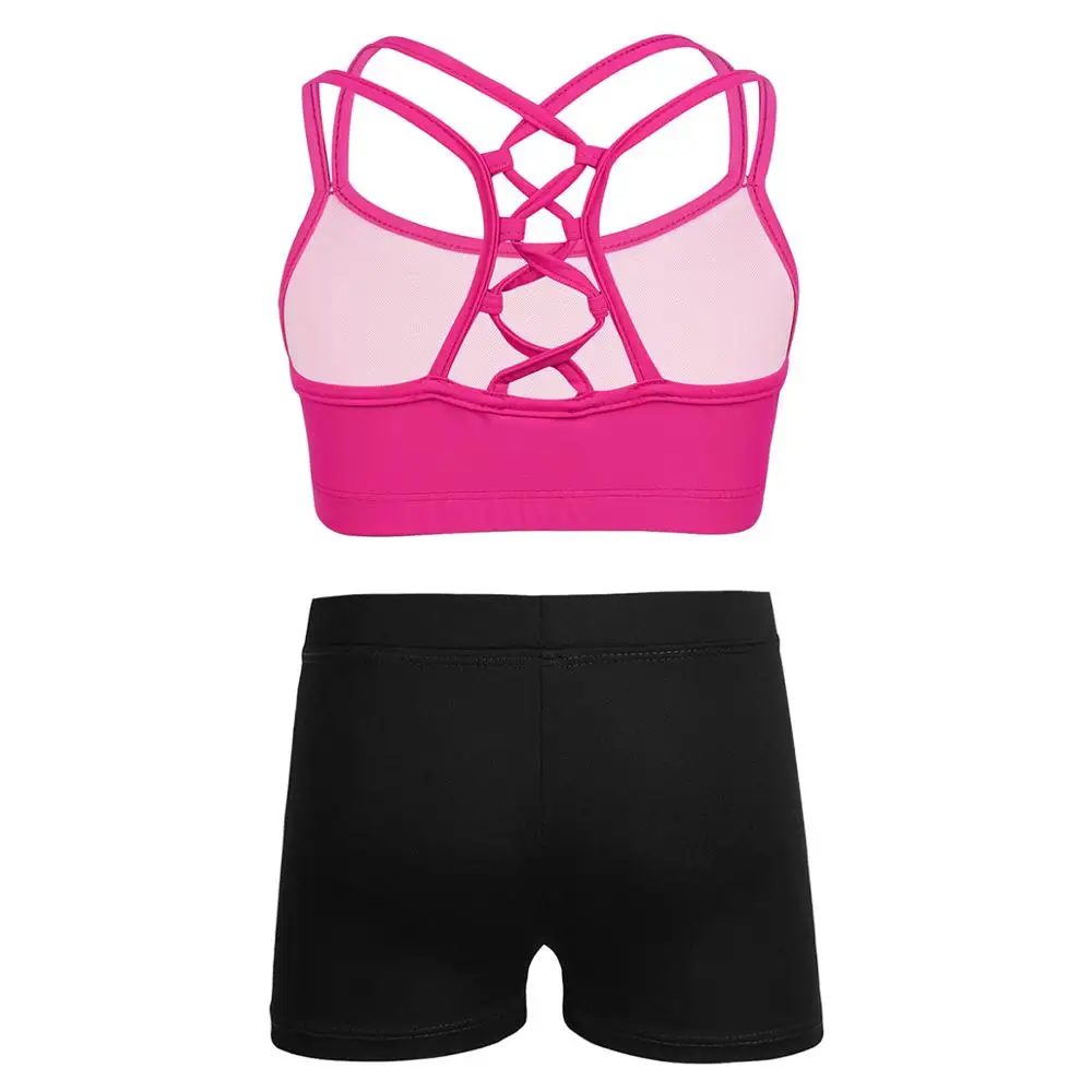 Children Sports Sets Girls Summer Clothes Spaghetti Shoulder Straps Tank Tops +  Low Rise Shorts Exercise Gym Workout Kids Set