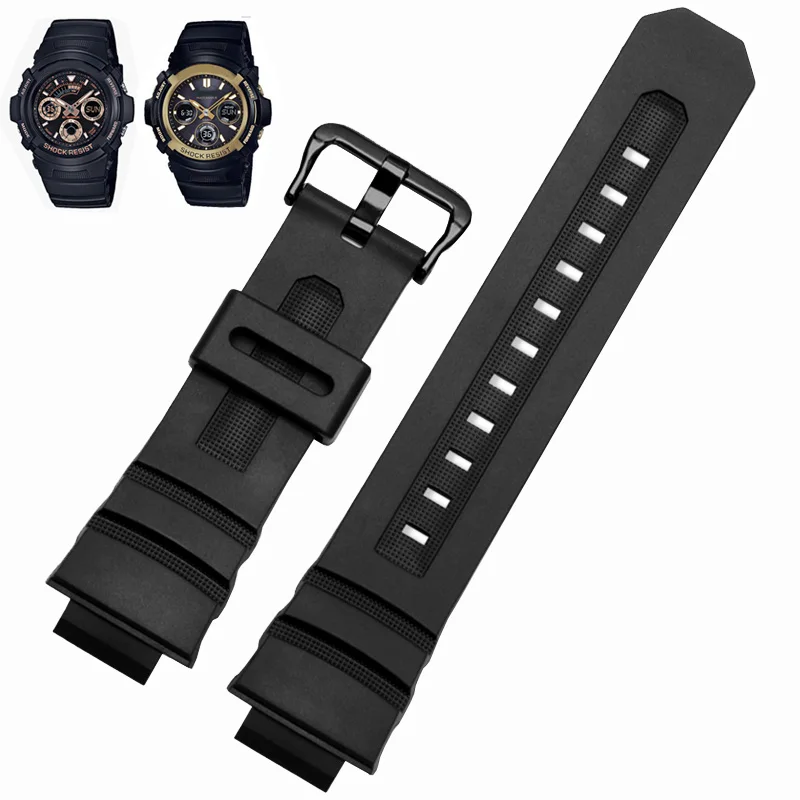 Watchband For Casio G-Shock Silicone Watch with Mens AWG-M100/M101 AW-590/591/5230/G-7700/7710 Black Waterproof Strap Bracelet