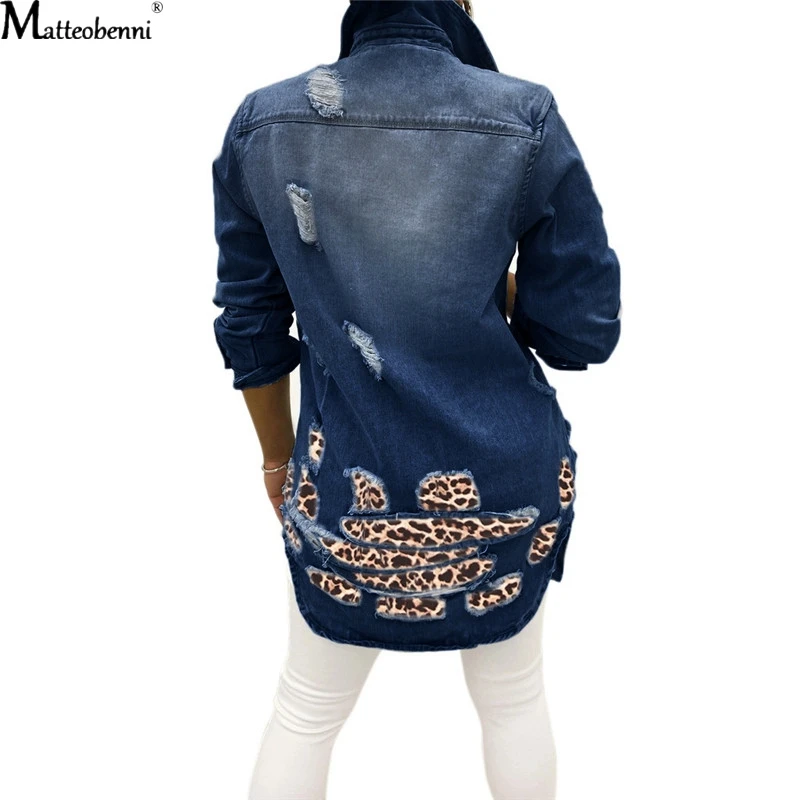 Autumn Women Sexy Ripped Patchwork Denim Jackets Vintage Casual Jean Jacket Long Sleeve Winter Female Coat Streetwear